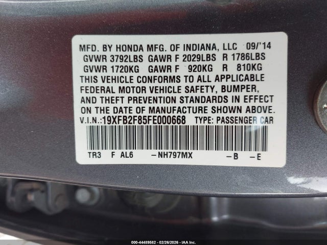 Honda CIVIC EX 2015 19XFB2F85FE000668 Image 9