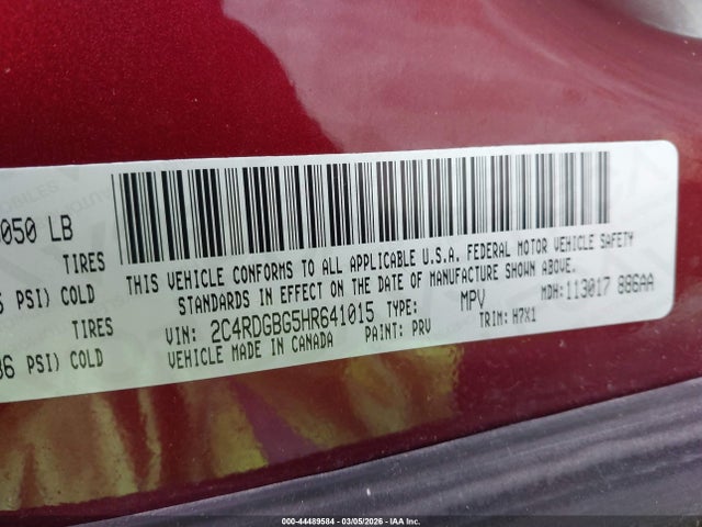 Aukcja sprzedaży 2017 Dodge Grand Caravan Se, vin: 2C4RDGBG5HR641015, numer aukcji: 44489584