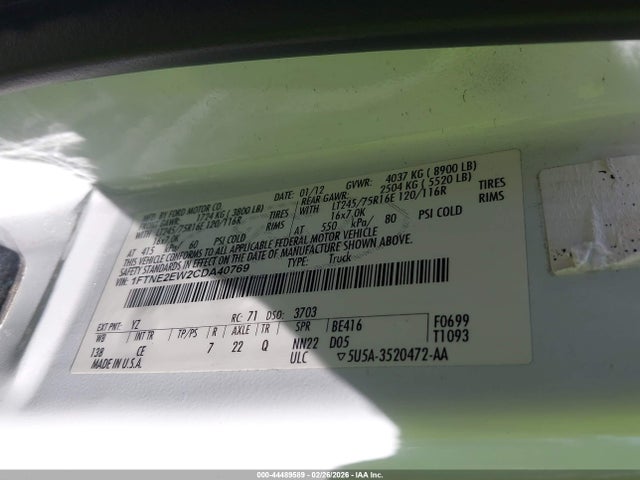Aukcja sprzedaży 2012 Ford E-250 Commercial, vin: 1FTNE2EW2CDA40769, numer aukcji: 44489589
