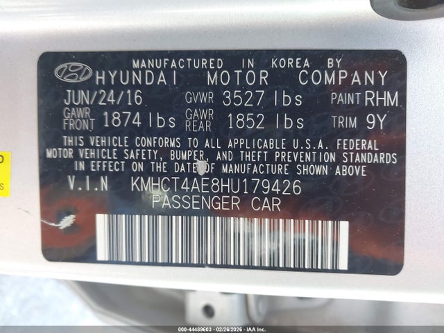 KMHCT4AE8HU179426 Hyundai ACCENT SE