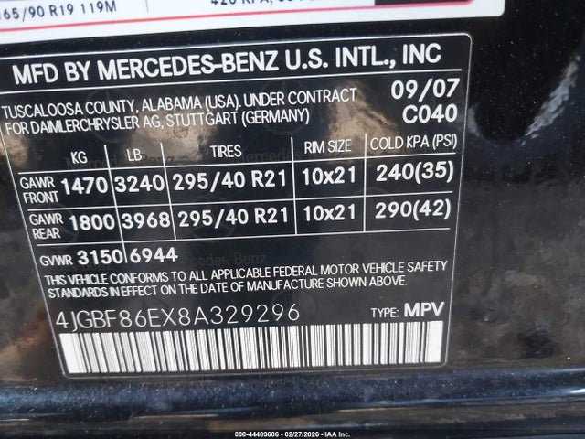 Продаж на аукціоні авто 2008 Mercedes-benz Gl 550 4matic, vin: 4JGBF86EX8A329296, номер лоту: 44489606