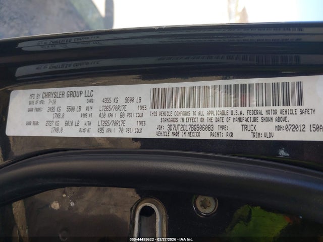 44489622 :رقم المزاد ، 3D7UT2CL7BG506083 vin ، 2011 Ram Ram 2500 Laramie مزاد بيع