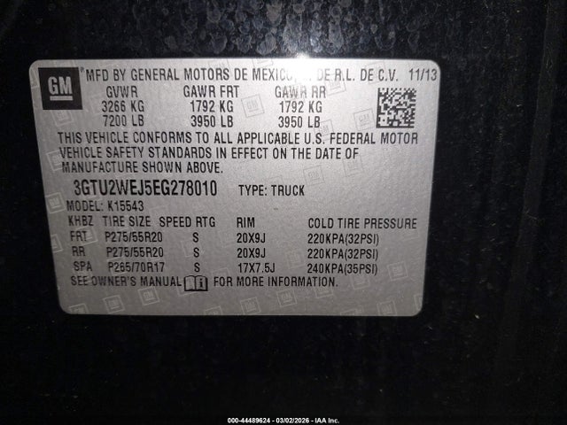 Продажа на аукционе авто 2014 Gmc Sierra 1500 Denali, vin: 3GTU2WEJ5EG278010, номер лота: 44489624
