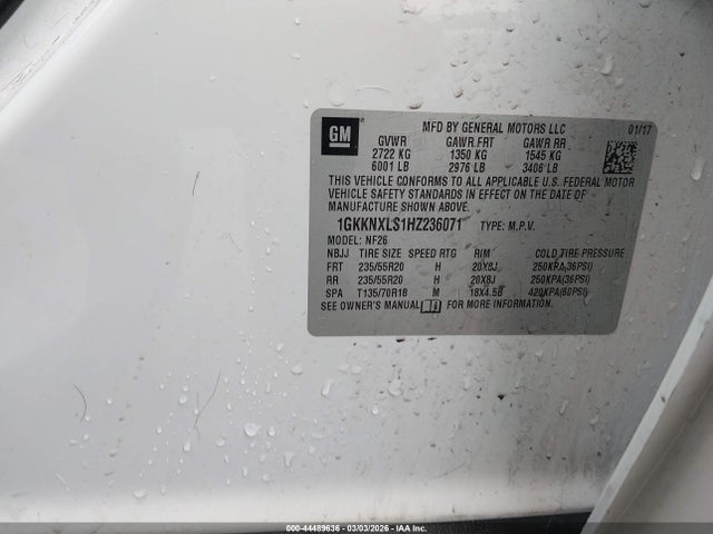 44489636 :رقم المزاد ، 1GKKNXLS1HZ236071 vin ، 2017 Gmc Acadia Denali مزاد بيع