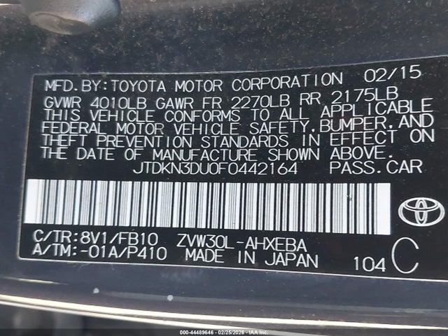 Toyota Prius Two 2015 JTDKN3DU0F0442164 Image 9