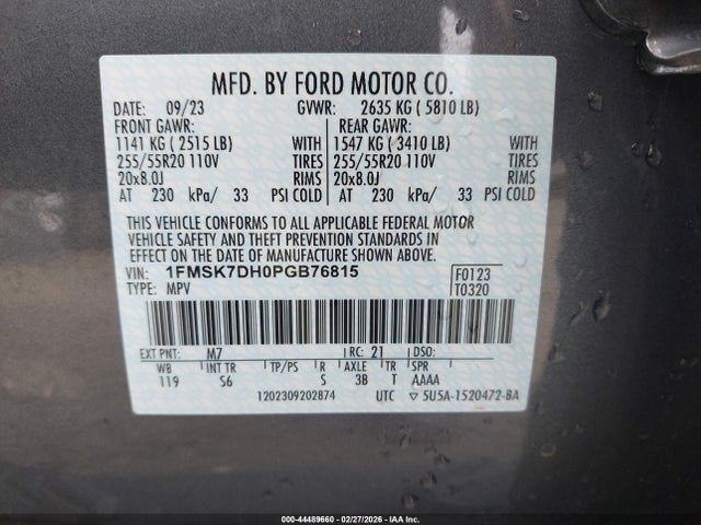2023 Ford Explorer Xlt მანქანა იყიდება აუქციონზე, vin: 1FMSK7DH0PGB76815, აუქციონის ნომერი: 44489660