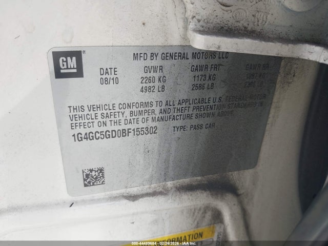 Aukcja sprzedaży 2011 Buick Lacrosse Cxl, vin: 1G4GC5GD0BF155302, numer aukcji: 44489684