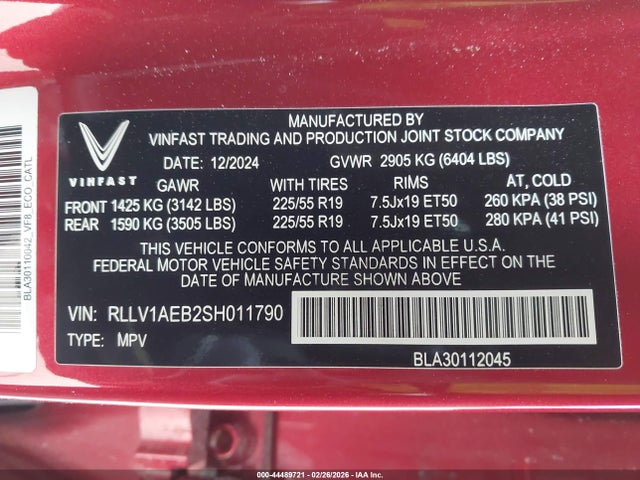 RLLV1AEB2SH011790 Vinfast Vf 8 Eco