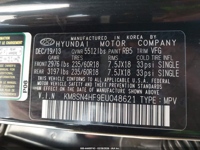 Hyundai Santa Fe Gls 2014 KM8SN4HF9EU048621 Image 9