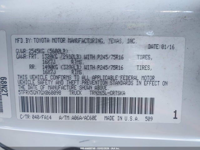 5TFRX5GN7GX060098 Toyota Tacoma Sr