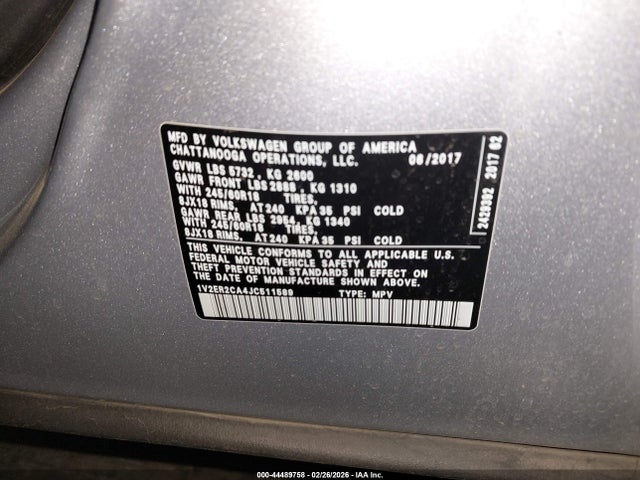 Продажа на аукционе авто 2018 Volkswagen Atlas 3.6l V6 Sel, vin: 1V2ER2CA4JC511589, номер лота: 44489758