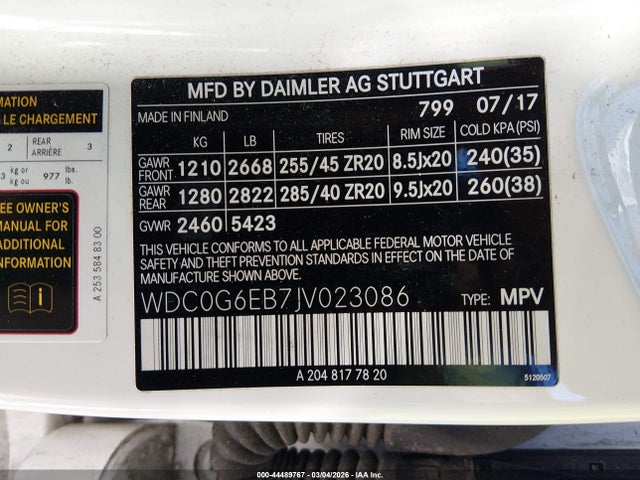 WDC0G6EB7JV023086 Mercedes-Benz Amg Glc 43 4matic