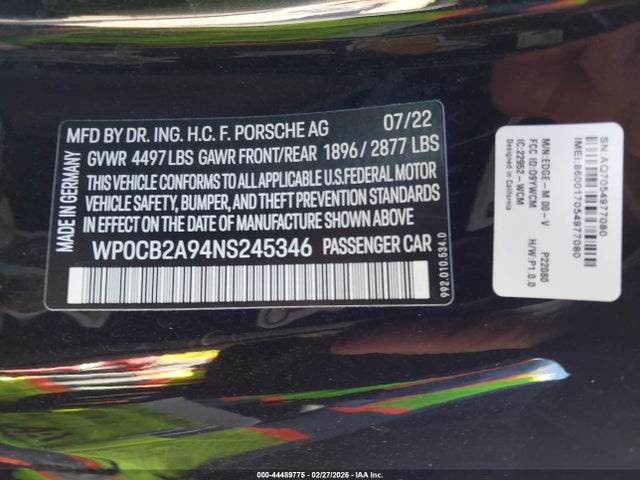 2022 PORSCHE 911 WP0CB2A94NS245346 Photo 8