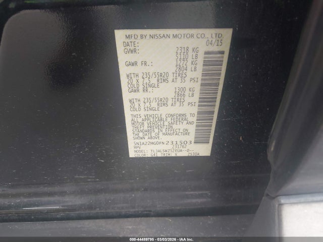 Nissan Murano Platinum 2015 5N1AZ2MG0FN231503 Image 9