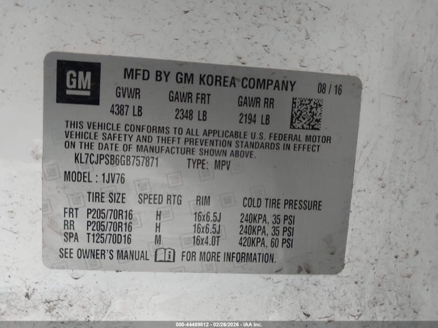 Chevrolet Trax Lt 2016 KL7CJPSB6GB757871 Image 9