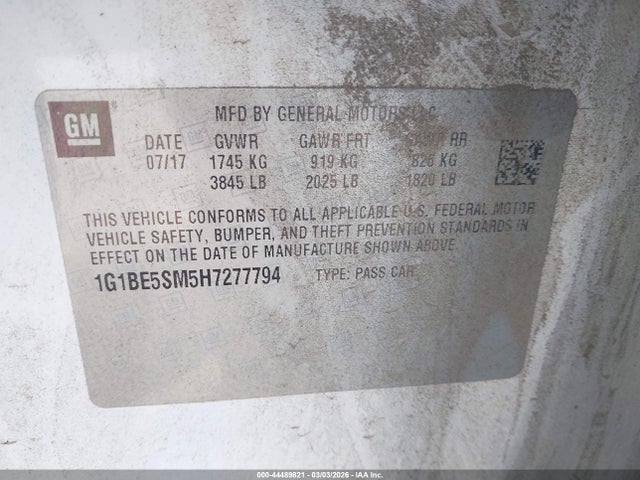 1G1BE5SM5H7277794 Chevrolet Cruze Lt Auto