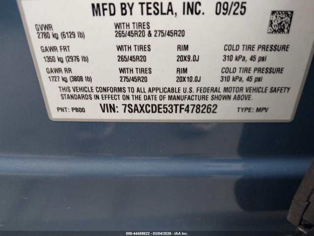 Продажа на аукционе авто 2026 Tesla Model X All-wheel Drive, vin: 7SAXCDE53TF478262, номер лота: 44489822
