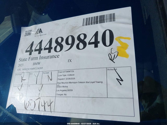 2023 Bmw Ix Xdrive50 მანქანა იყიდება აუქციონზე, vin: WB523CF06PCL56269, აუქციონის ნომერი: 44489840