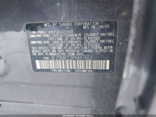 Aukcja sprzedaży 2023 Subaru Forester, vin: JF2SKACC3PH487562, numer aukcji: 44489842