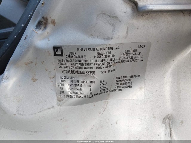 44489857 :رقم المزاد ، 2CTALBEW2A6238790 vin ، 2010 Gmc Terrain Sle-1 مزاد بيع