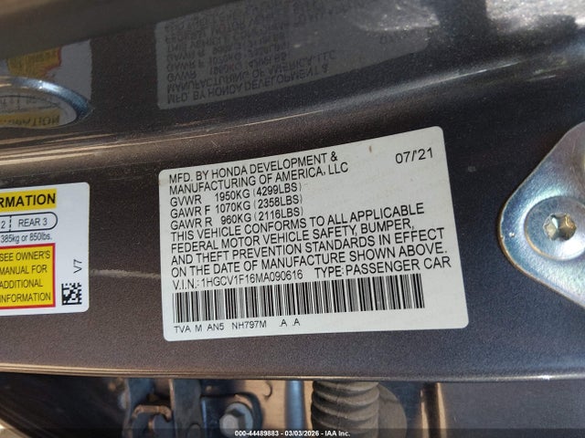 2021 HONDA ACCORD 1HGCV1F16MA090616 Photo 8