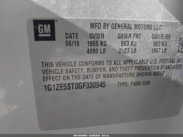 1G1ZE5ST0GF330945 Chevrolet MALIBU 1LT