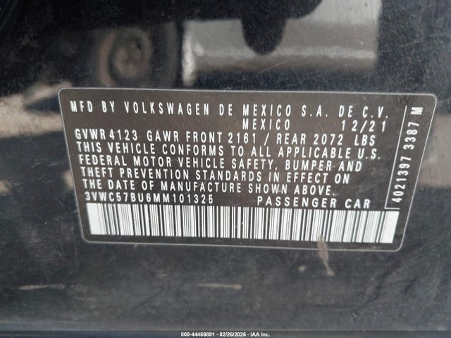 3VWC57BU6MM101325 Volkswagen Jetta 1.4t R-line/1.4t S/1.4t Se