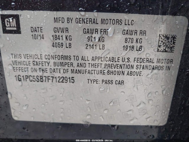 1G1PC5SB7F7122915 Chevrolet Cruze 1lt Auto