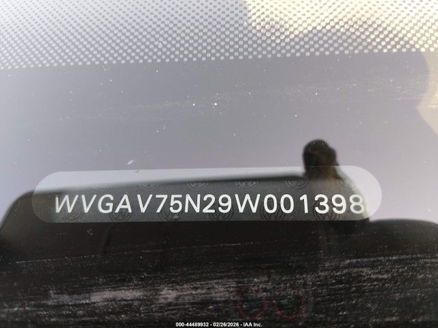 44489932 :رقم المزاد ، WVGAV75N29W001398 vin ، 2009 Volkswagen Tiguan S/se/sel مزاد بيع
