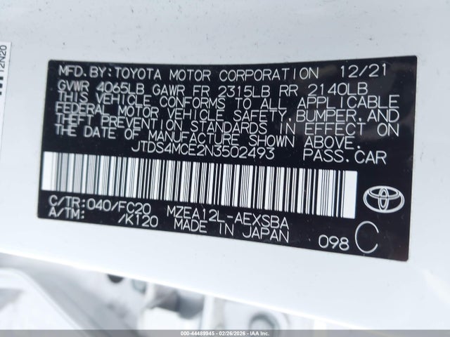 JTDS4MCE2N3502493 Toyota COROLLA SE