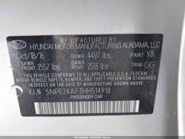 2017 HYUNDAI SONATA 5NPE24AF3HH514918 Photo 8