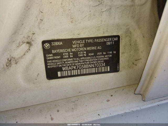 Продаж на аукціоні авто 2011 Bmw 328i Xdrive, vin: WBAPK7G58BNN70334, номер лоту: 44490010