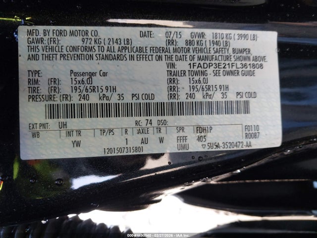 Ford FOCUS S 2015 1FADP3E21FL361808 Image 9