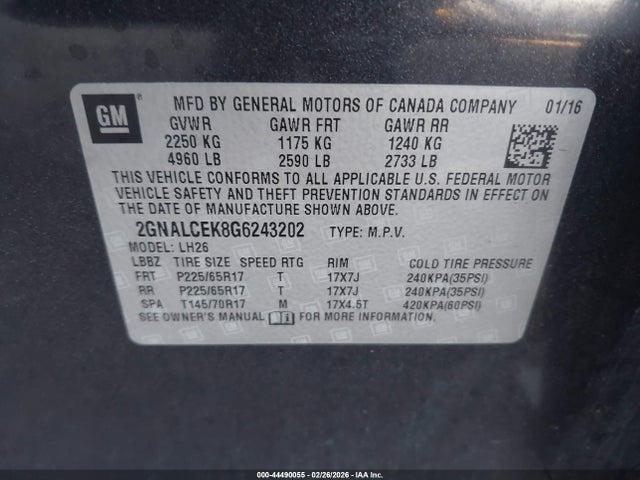 Chevrolet EQUINOX LT 2016 2GNALCEK8G6243202 Image 9