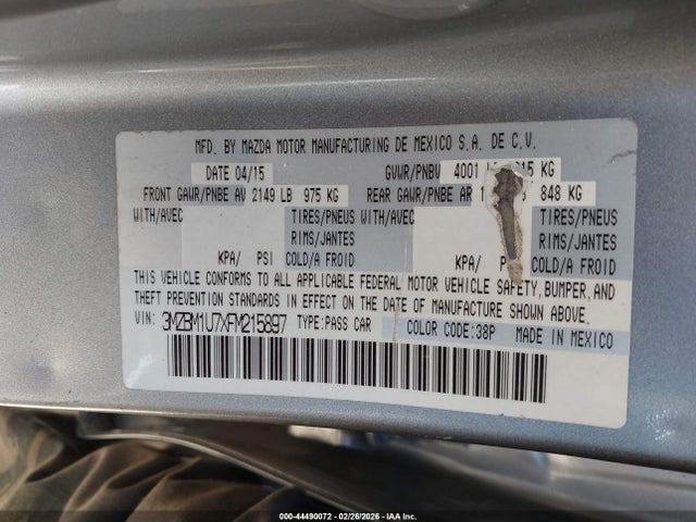 Продажа на аукционе авто 2015 Mazda Mazda3 I Sport, vin: 3MZBM1U7XFM215897, номер лота: 44490072