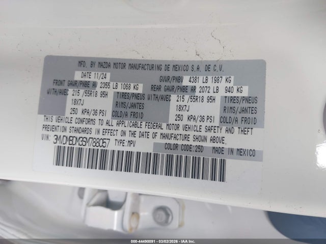 44490091 :رقم المزاد ، 3MVDMBDM3SM788057 vin ، 2025 Mazda Cx-30 2.5 S Premium Package مزاد بيع