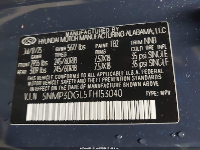 44490111 :رقم المزاد ، 5NMP3DGL5TH153040 vin ، 2026 Hyundai Santa Fe Xrt مزاد بيع