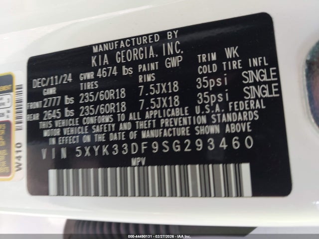 Aukcja sprzedaży 2025 Kia Sportage Ex, vin: 5XYK33DF9SG293460, numer aukcji: 44490131