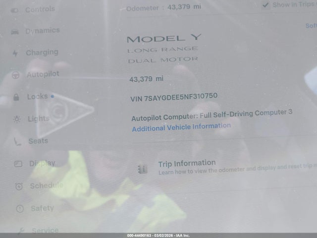 Продаж на аукціоні авто 2022 Tesla Model Y Long Range Dual Motor All-wheel Drive, vin: 7SAYGDEE5NF310750, номер лоту: 44490163