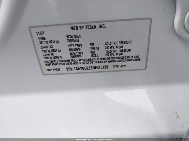 Продаж на аукціоні авто 2022 Tesla Model Y Long Range Dual Motor All-wheel Drive, vin: 7SAYGDEE5NF310750, номер лоту: 44490163