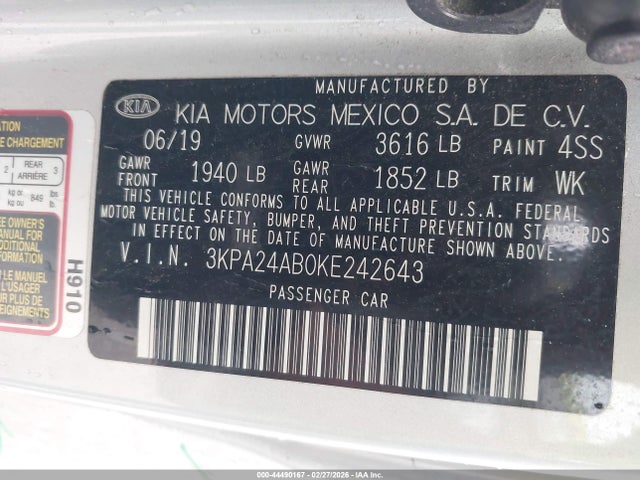 3KPA24AB0KE242643 KIA RIO S