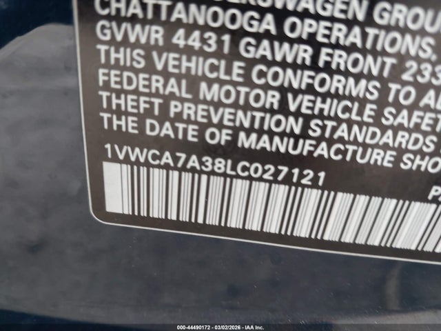 2020 Volkswagen Passat 2.0t Sel მანქანა იყიდება აუქციონზე, vin: 1VWCA7A38LC027121, აუქციონის ნომერი: 44490172