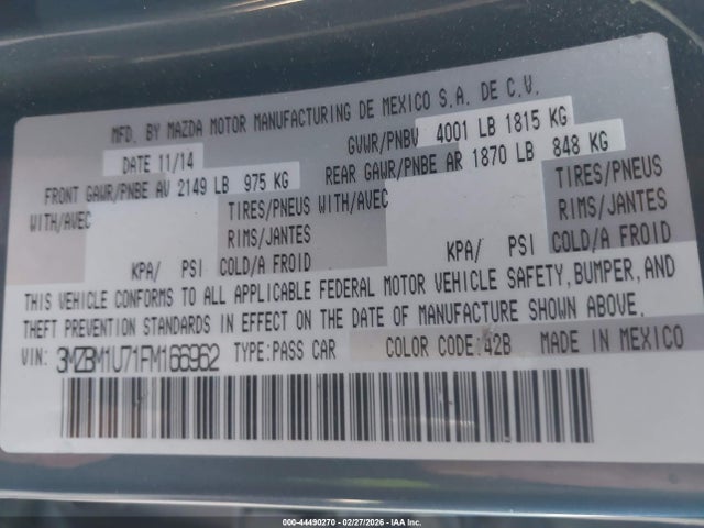 3MZBM1U71FM166962 Mazda Mazda3 I Sport
