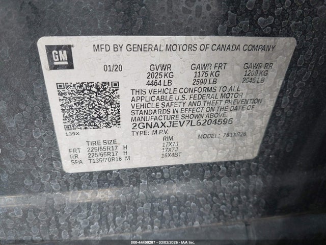 2GNAXJEV7L6204596 Chevrolet Equinox Fwd 2fl