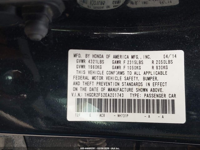 Продаж на аукціоні авто 2014 Honda Accord Sport, vin: 1HGCR2F52EA201743, номер лоту: 44490291