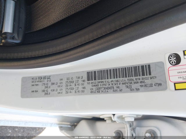 2019 Ram 1500 Big Horn/lone Star  4x4 5'7 Box მანქანა იყიდება აუქციონზე, vin: 1C6SRFFT3KN894978, აუქციონის ნომერი: 44490302