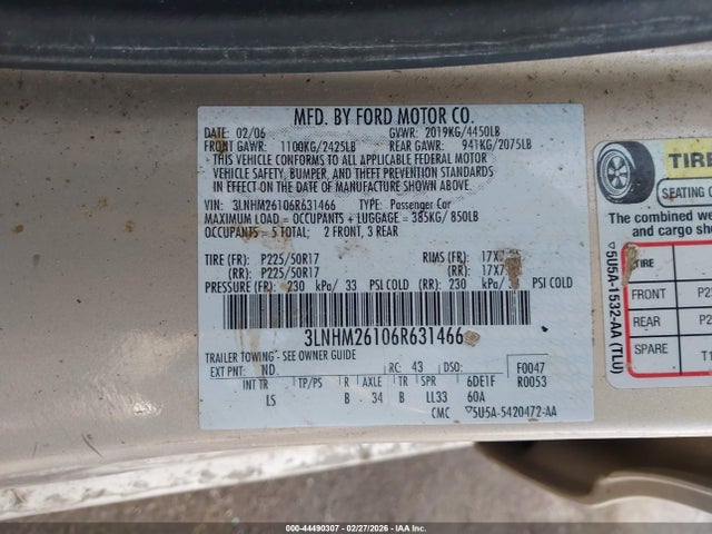 2006 LINCOLN ZEPHYR 3LNHM26106R631466 Photo 8
