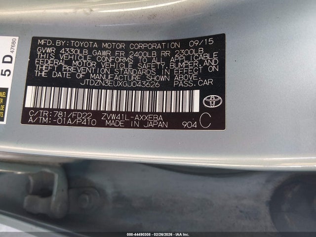 JTDZN3EUXGJ043626 Toyota Prius V Two