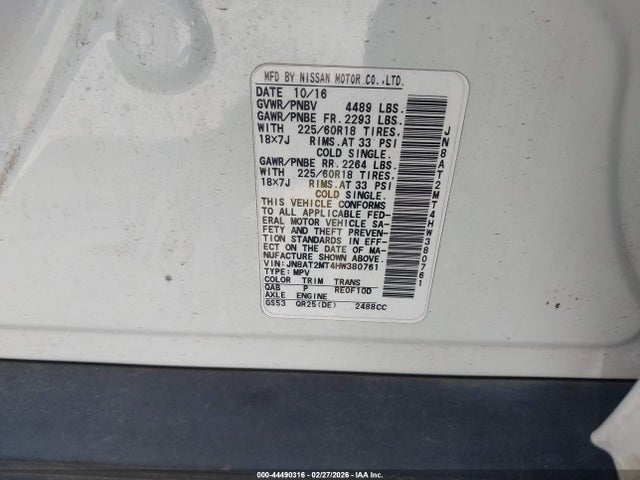 JN8AT2MT4HW380761 Nissan Rogue Sl