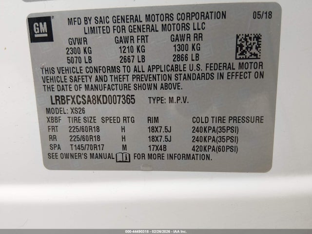 Aukcja sprzedaży 2019 Buick Envision Fwd Essence, vin: LRBFXCSA8KD007365, numer aukcji: 44490318